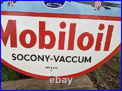 Large Vintage Mobiloil Motor Oil Porcelain Gas Station Pump Gasoline Sign 30