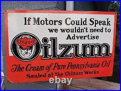 Large Vintage Oilzum Motor Oil If Motors Could Speak Porcelain Advertisin Sign