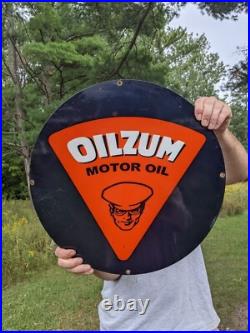 Large Vintage Oilzum Motor Oil Porcelain Gas Station Pump Sign 18