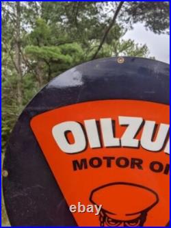 Large Vintage Oilzum Motor Oil Porcelain Gas Station Pump Sign 18