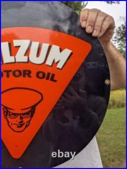 Large Vintage Oilzum Motor Oil Porcelain Gas Station Pump Sign 18