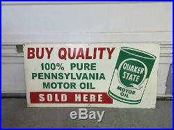 Large Vintage Original 1950's Quaker State Motor Oil Gas Station 48 Metal Sign