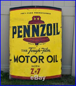 Large Vintage Original PENNZOIL MOTOR OIL SIGN 48'x34 Tin RARE SIGN