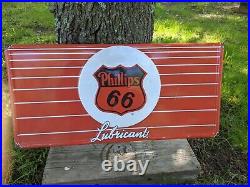 Large Vintage Phillips 66 Lubrucant Motor Oil Gas Station Metal Sign 33 X 15.5