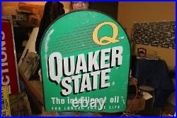 Large Vintage Quaker State Motor Oil Gas Station 2 Sided 33 Metal Sign