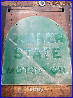Large Vintage Quaker State Motor Oil Tombstone 2 Sided 28.5 Metal Sign