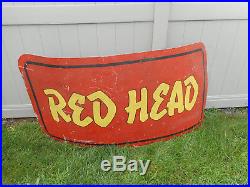 Large Vintage RED HEAD MOTOR OIL SERVICE GAS STATION SIGN 6ft x 3 ft