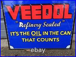 Large Vintage Veedol Gasoline Motor Oil Gas Station Metal Porcelain Sign
