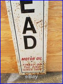 Large Vintage Wolf's Head Motor Oil Gas Station Embossed Metal Sign