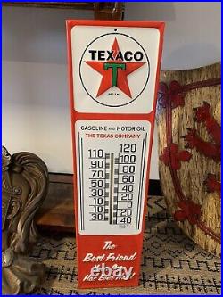 Lg Texaco Motor Oil Thermometer Metal Sign Gasoline Texas Company Rare