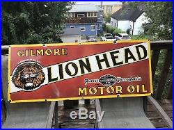 Lion Head Motor Oil Porcelain Sign, 5 Ft