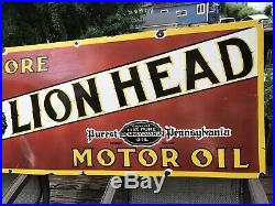 Lion Head Motor Oil Porcelain Sign, 5 Ft