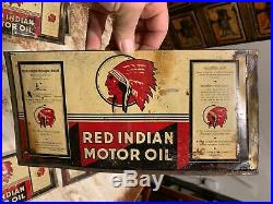 Lot of 6 Red Indian Motor Oil Flat Can Rare Advertising Tin Graphic Sign Cans