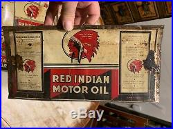 Lot of 6 Red Indian Motor Oil Flat Can Rare Advertising Tin Graphic Sign Cans