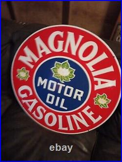 MAGNOLIA GASOLINE MOTOR OIL porcelain enamel sign 30 Inches double sided