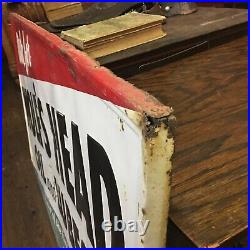 MAKE OFFER 58 x 34 Embossed Metal 1955 Wolf's Head Motor Oil Sign GAS