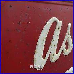 MAKE OFFER 58 x 34 Embossed Metal 1955 Wolf's Head Motor Oil Sign GAS