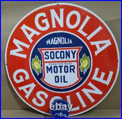 Magnolia Gasoline Motor Oil Porcelain Enamel Sign 30 X 30 Inches 1 sides