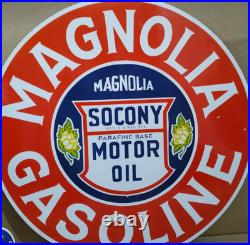 Magnolia Gasoline Motor Oil Porcelain Enamel Sign 30 X 30 Inches 1 sides