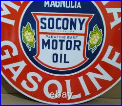 Magnolia Gasoline Motor Oil Porcelain Enamel Sign 30 X 30 Inches 1 sides