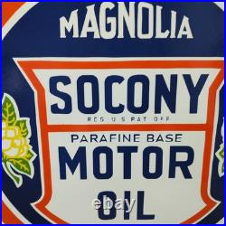 Magnolia Gasoline Motor Oil Porcelain Enamel Sign 30 X 30 Inches 1 sides