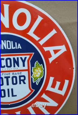 Magnolia Gasoline Motor Oil Porcelain Enamel Sign 30 X 30 Inches 1 sides