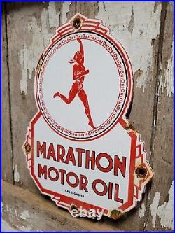 Marathon Vintage Porcelain Sign 1957 Motor Oil Service Gas Station Repair Lube