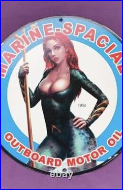 Marine Spacial Motor Oil Pinup Aqua Girl Porcelain Gas Oil Pump Lube Motor Sign