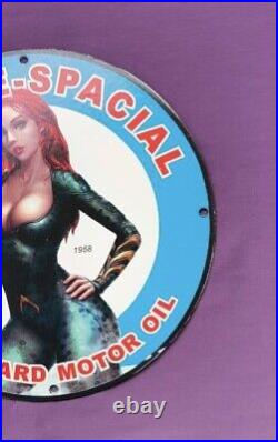 Marine Spacial Motor Oil Pinup Aqua Girl Porcelain Gas Oil Pump Lube Motor Sign