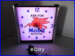 Mobil Motor Oil LED light up Advertising wall clock Brand New