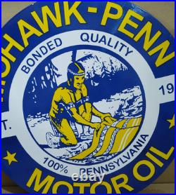Mohawk-Penn Motor Oil porcelain Enamel Sign 30 x 30 Inches 1 Sided