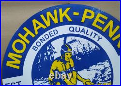 Mohawk-Penn Motor Oil porcelain Enamel Sign 30 x 30 Inches 1 Sided