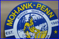 Mohawk-Penn Motor Oil porcelain Enamel Sign 30 x 30 Inches 1 Sided