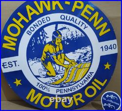 Mohawk-Penn Motor Oil porcelain Enamel Sign 30 x 30 Inches 1 Sided