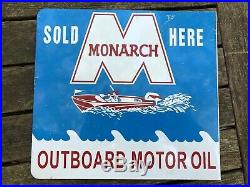 Monarch Outboard Boat Motor Oil 2-Sided Metal Advertising Flange Sign