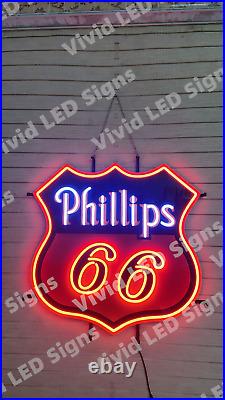 Motor Oil Gas Station Phillips 66 Gasoline 24 Vivid LED Neon Sign Light Dimmer