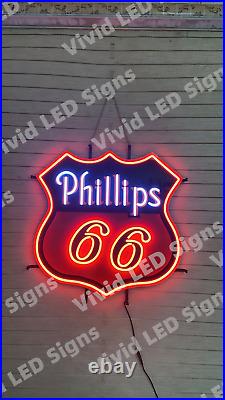 Motor Oil Gas Station Phillips 66 Gasoline 24 Vivid LED Neon Sign Light Dimmer