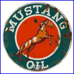 Mustang Oil Rearing Horse 30 Round Heavy Duty USA Made Metal Motor Oil Adv Sign