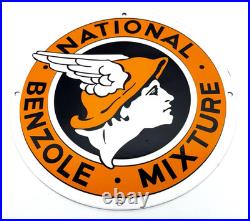 National Benzole Mixture Vintage Porcelain Sign Motor Oil Mercury Emblem