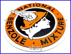 National Benzole Mixture Vintage Porcelain Sign Motor Oil Mercury Emblem