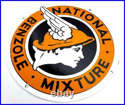 National Benzole Mixture Vintage Porcelain Sign Motor Oil Mercury Emblem