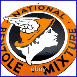 National Benzole Mixture Vintage Porcelain Sign Motor Oil Mercury Emblem