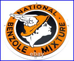 National Benzole Mixture Vintage Porcelain Sign Motor Oil Mercury Emblem