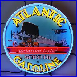 Neon Sign Atlantic Aviation Gasoline Gas motor oil airplane Hanger wall lamp