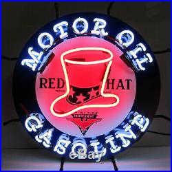 Neon Sign Hand Blown Glass Red Hat Gasoline Gas Pump Globe Motor oil independent