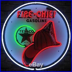 Neon Sign Texaco Fire chief Motor oil gas dept firefighter helmet firechief