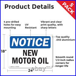 New Motor Oil OSHA Notice Sign Metal, Plastic, Or Decal 5 or 10 Pack