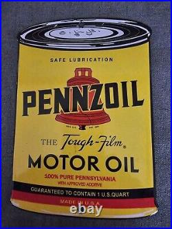 Nice Vintage Pennzoil Motor Oil Can Porcelain Gas Pump Sign