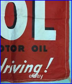 Nice Vtg 1950s Large Veedol Advertising Banner Sign Motor Oil Gas Garage 34 X 58