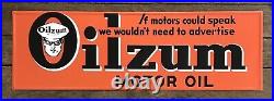 OILZUM Motor Oil Advertising Metal Sign, MINT Condition, 11.5 x 35.5